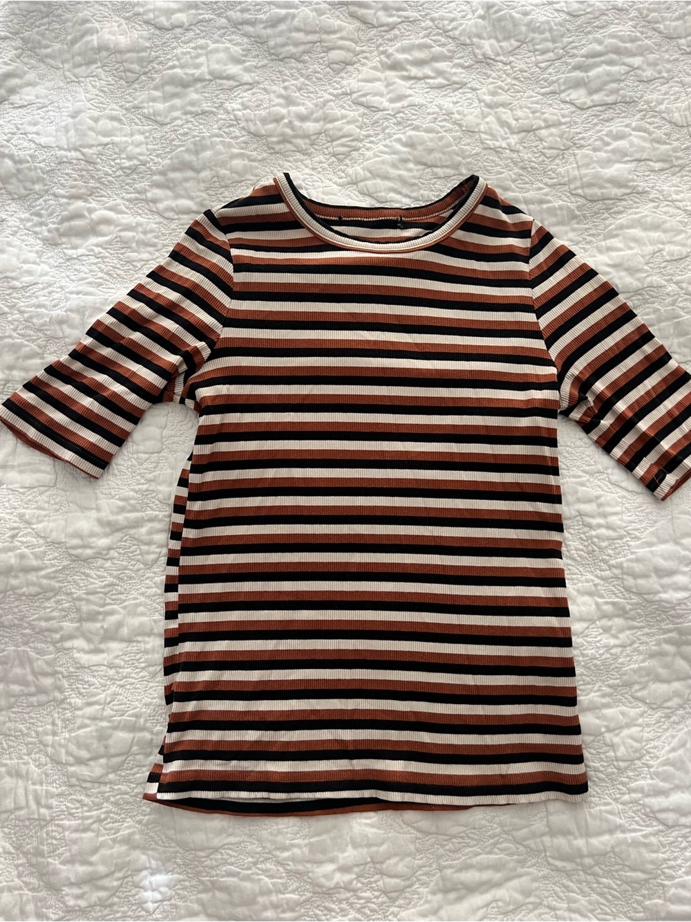 Striped Short-Sleeve Tee in Black, Brown & Cream
